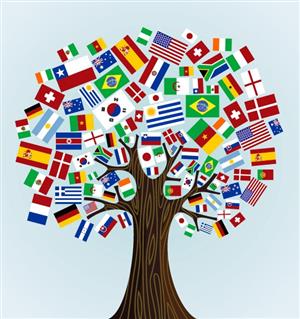 International flags on a tree